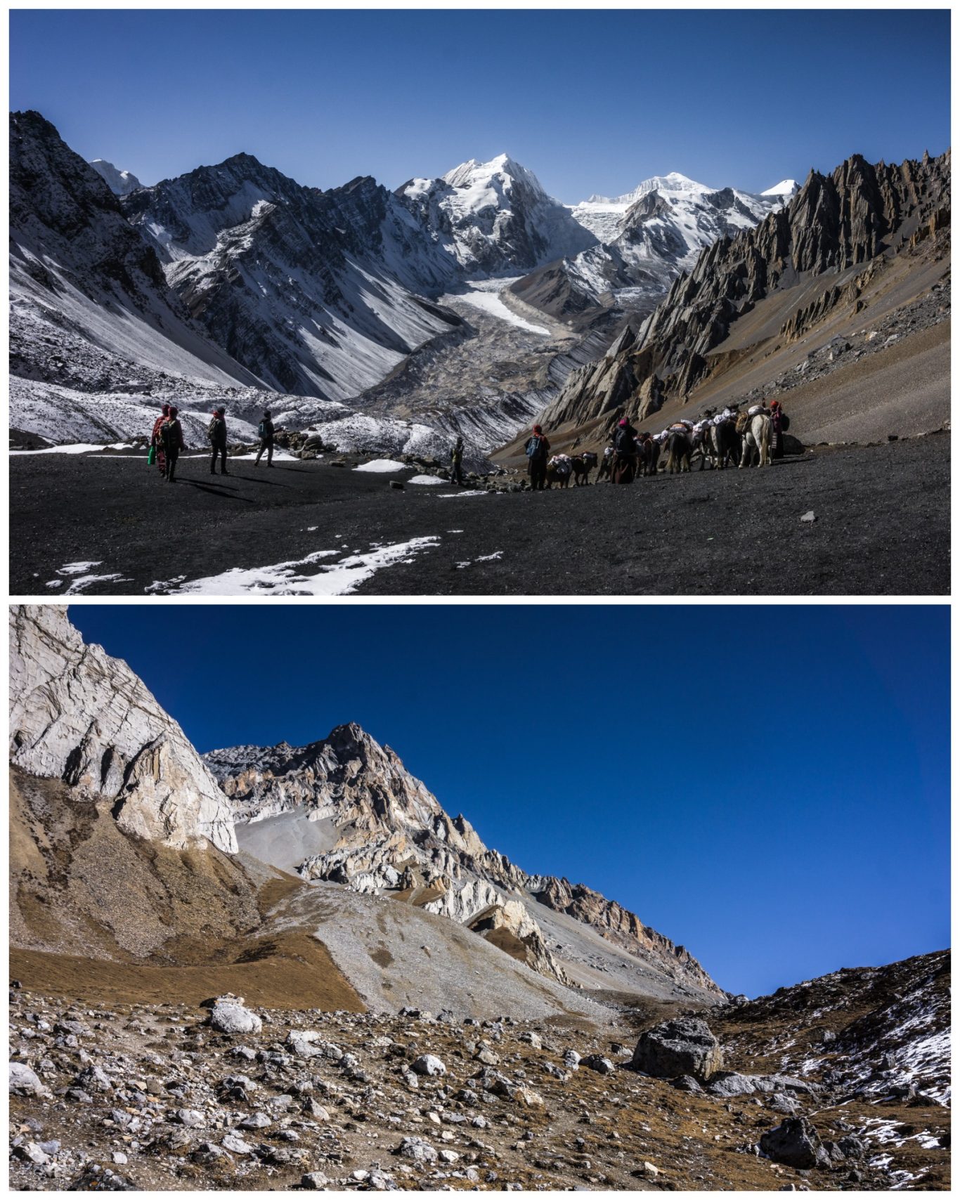Rui La (4.998 m) Berglandschaft mit schneebedeckten Gipfeln und steilen Felsformationen.